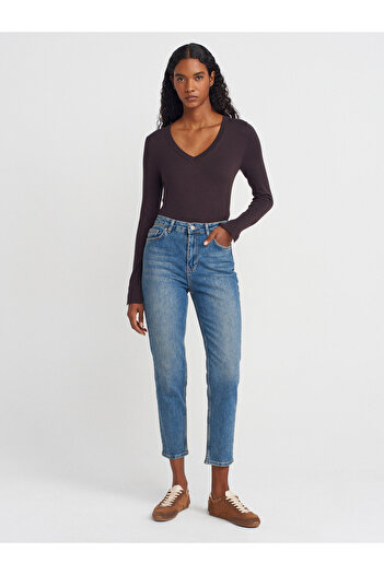 Dilvin 72032 Pantaloni confortabili din denim Mom din lycra-Tint