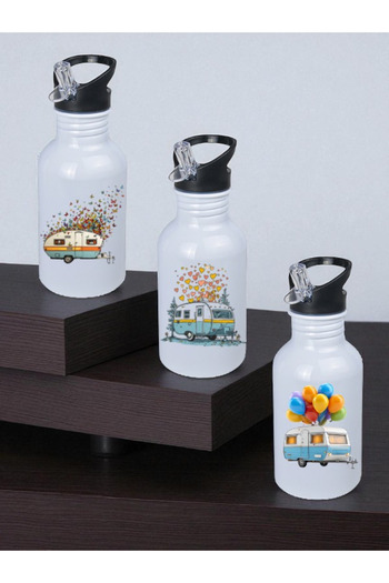 lili hediyelik Caravans Printed Water Bottle Set of 3 - Water Bottle, Sports Bottle 600 ml