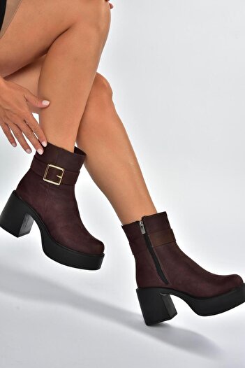 Fox Shoes V726446602 Kahverengi Süet Kalın Topuklu Kadın Bot