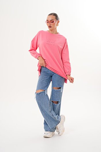 WestBound Somon Mi̇u Embossed Print Crew Neck Hijab Sweatshirt Tunic 712