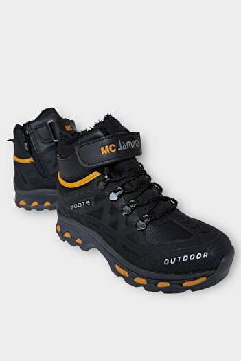 Liger Children's Fur Lined Zippered Outdoor Boots Black - Yellow