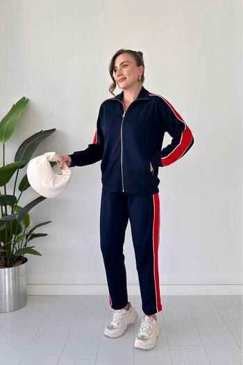 MaziButik Costum cu mâneci cu fermoar bleumarin