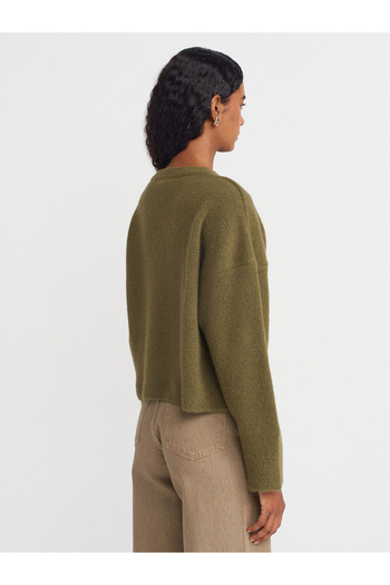 Dilvin 10645 V-Neck Soft Textured Knitwear Sweater-Khaki