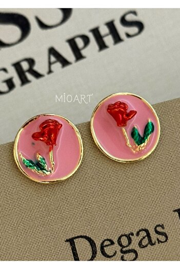 MioArt Rose Themed Women's Enamel Stylish Flower Earrings