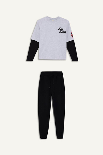 DeFacto Light Gray Boys' Top and Bottom Set F2494A8/Gr400