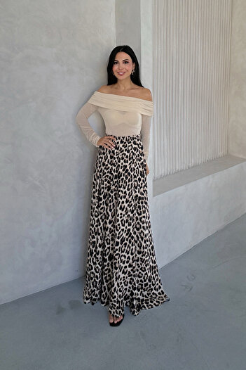 Seda Yalçın Atelier Leopard Pattern Maxi Satin Skirt