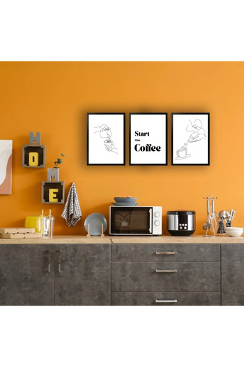 Humay Art Modern Çerçeveli Tablo Seti Caffeine Start - Üçlü Set
