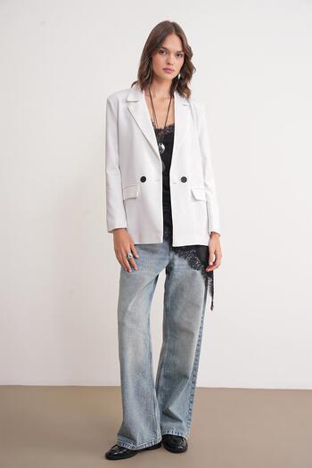 Mixray 4516 Women's Wool Blazer Jacket Ecru