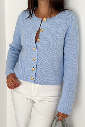 FEMELLE Cardigan cu nasturi Blue Basic Gold - Mărime standard