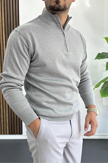 Edwox Men's Half Zip Regular Fit Sweater Gray Edw411