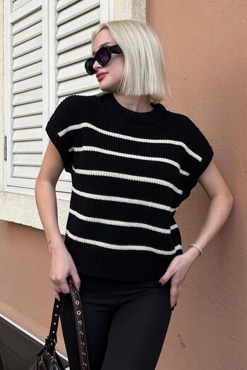 Madmext Black/White Striped Knitwear Sweater Mg2159