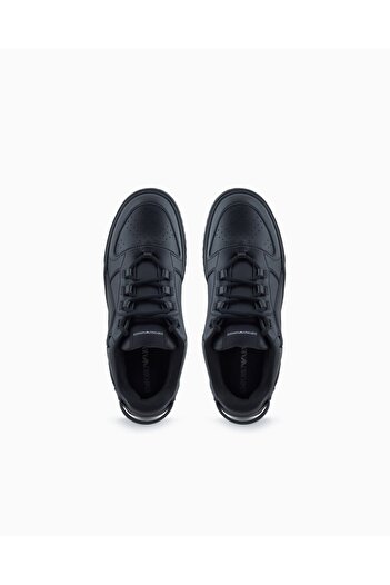 Emporio Armani Erkek Logo İmzalı Nefes Alabilir Üst Yüzey Rahat Taban Deri Siyah Sneaker EM003670 AF19554-UC001