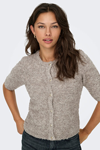 ONLY Women's Onlcılle Short Sleeve Wool Knitted Cardigan 15350782 Mink