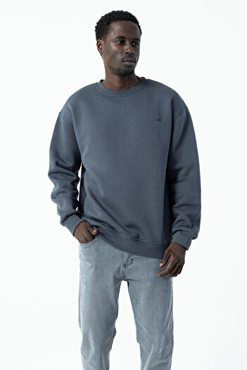 JB John Borners Men's Crew Neck Jb Embroidered 3-Thread Sweatshirt Anthracite - 5405