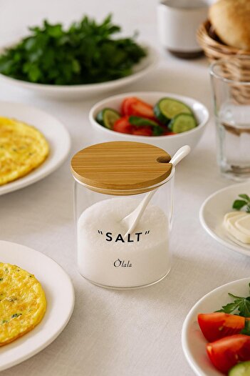 isra kristal Glass Spice Jar with Spoon – Single Bamboo Lid Storage Container