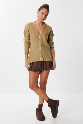 Lovelyİstanbul Stylish Buttoned Soft Knit Cardigan Lmt0032 Olive Green