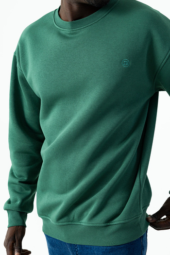 JB John Borners Men's Crew Neck Jb Embroidered 3-Thread Sweatshirt Dark Green - 5405
