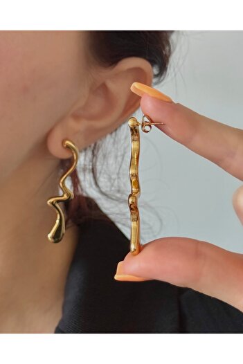 Home Sihra Accessories Steel Nail Model Women's Abstract Wave Earrings