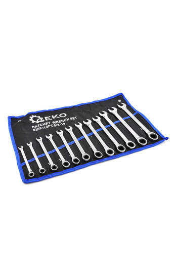 GEKO Set 12 Combination Wrenches with Ratchet, 8-19 mm, G10343