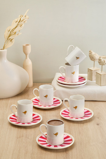 Kitchen Life 6-Piece Lovely Birds Porcelain Gold Gilded Coffee Cup Set - Gold Bird Coffee Cup