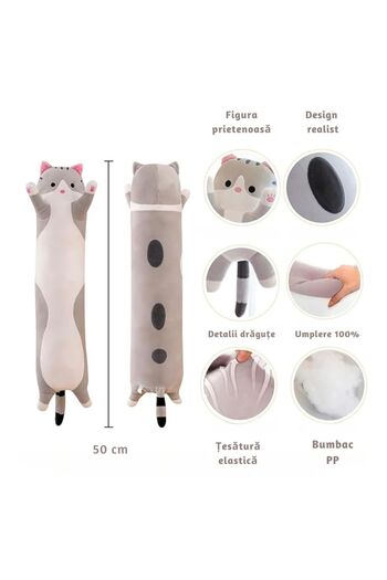 Impact Vision Plush cat toy, pillow type, length 50 cm, gray color, Impact Vision®