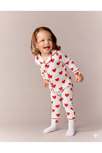 voyyo kids baby Girl's 0-6 Years Old Heart Printed, Double-Breasted Collar Seasonal Buttoned Nightgown Pajama Set