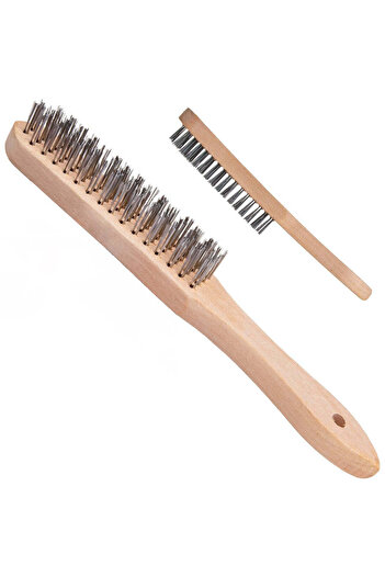 GEKO Wire Brush for Rust Removal, Wooden Handle, 4 Rows of Wire, G 00734