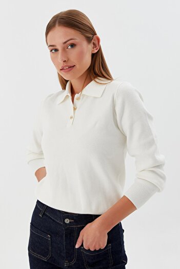 Shopping Shop Pulover moale cu guler polo CREAM