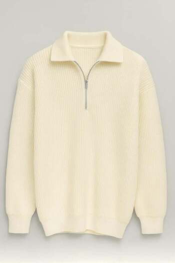 Valiberta Gibson Oversize Half Zip Shirt Polo Neck Thessaloniki Knitted Men's Knitwear Sweater - Ecru