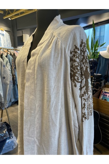 Forever Women's Embroidered Stone Embellished Cotton Long Sleeve Kimono