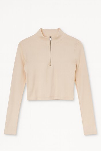Mixray 4177 Women's Short Body Blouse Beige