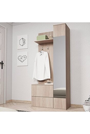 DacEnergy Hallway coat rack, melamine chipboard, one wardrobe, one shelf, shoe rack, coat rack, mirror, 90 x 195 x 34 cm...