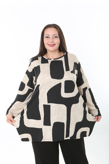 MODA LİZZA Women's Wool Viscose Lycra Fabric Patterned Large Size Tunic
