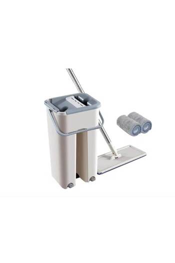 OEM Set Galeata cu Storcator si Mop, 2 Cuve Pentru Spalare si Uscare Fara Atingere + 2 x Laveta Microfib