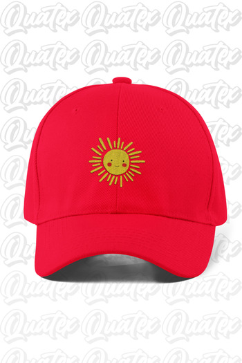 QUATEX Sun Embroidered Hat – Red 100% Cotton Gabardine Unisex Model