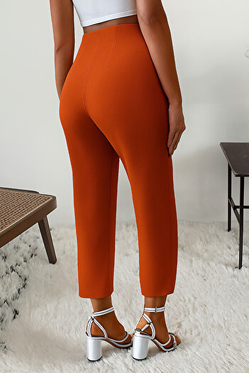 Deafox Tile Women's High Waist Slim Fit Zippered Crepe Fabric Pants