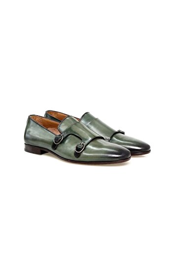 FRANCO CALVANI Green Color Laceless Genuine Leather Men's Shoes