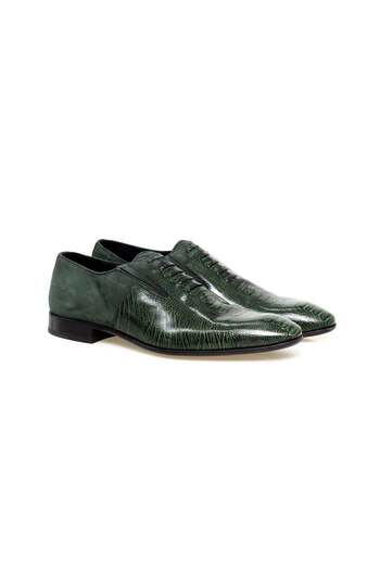FRANCO CALVANI Green Color Lace-Up Genuine Leather Men's Shoes