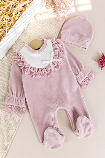 Babymod Laced Cotton Winter Velvet Baby Girl Romper Set