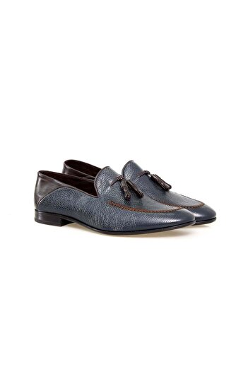 FRANCO CALVANI Dark Blue Color Laceless Genuine Leather Men's Shoes