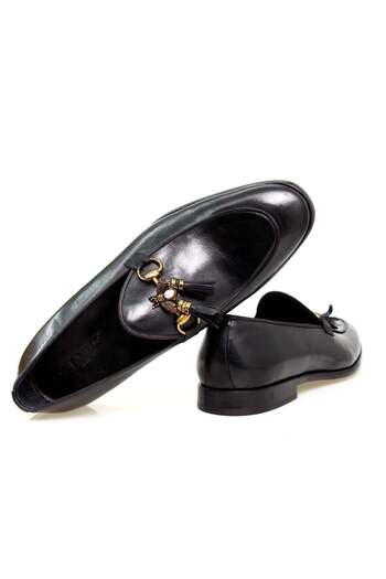 FRANCO CALVANI Black Color Laceless Genuine Leather Men's Shoes