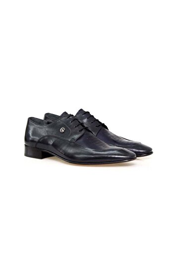 FRANCO CALVANI Dark Blue Color Lace-Up Genuine Leather Men's Shoes