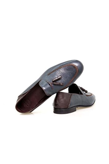FRANCO CALVANI Dark Blue Color Laceless Genuine Leather Men's Shoes