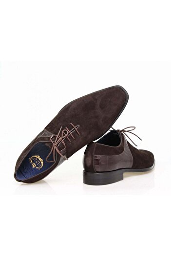 FRANCO CALVANI Brown Lace-Up Genuine Leather Suede Men's Shoes