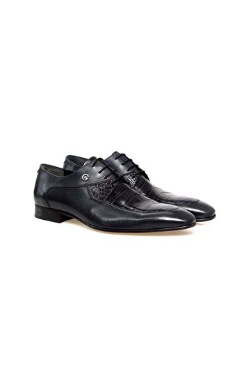 FRANCO CALVANI Dark Blue Color Lace-Up Genuine Leather Men's Shoes