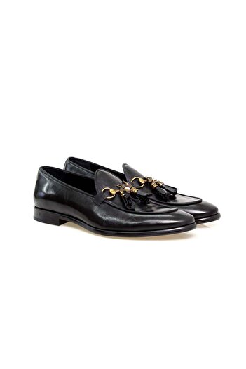 FRANCO CALVANI Black Color Laceless Genuine Leather Men's Shoes