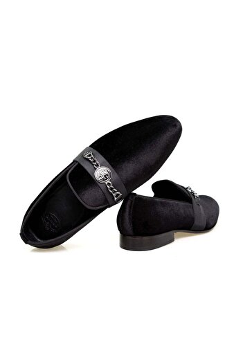 FRANCO CALVANI Black Color Laceless Genuine Leather Velvet Men's Shoes