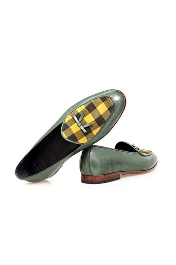 FRANCO CALVANI Green Color Laceless Genuine Leather Men's Shoes