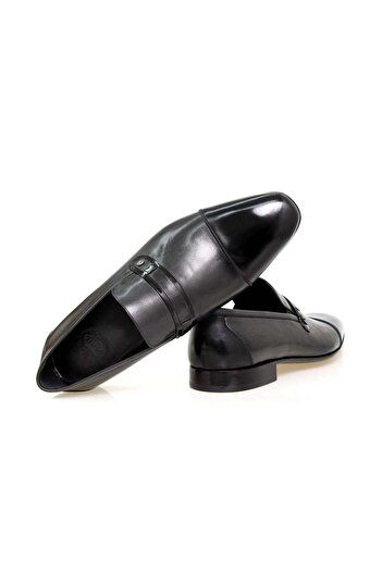 FRANCO CALVANI Black Color Laceless Genuine Leather Men's Shoes