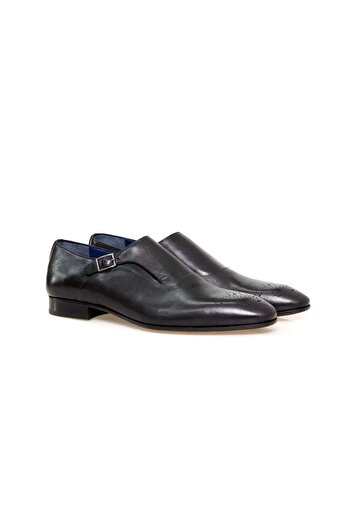 FRANCO CALVANI Black Color Laceless Genuine Leather Men's Shoes